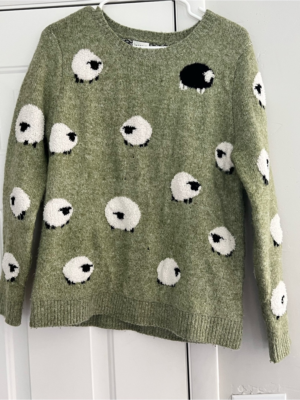 Aspen Olive Green Sheep-Pattern Crewneck Sweater
